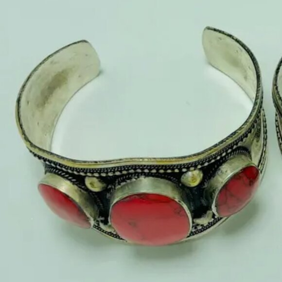 Coral Stones Boho Cuff, Kuchi Handmade Adjustable Cuff Bracelet - Picture 4 of 8